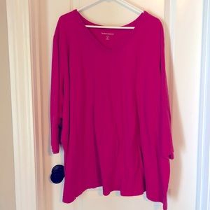 Woman Within Pink/Fuschia 5x Plus Size Long Sleeve V-Neck Top
